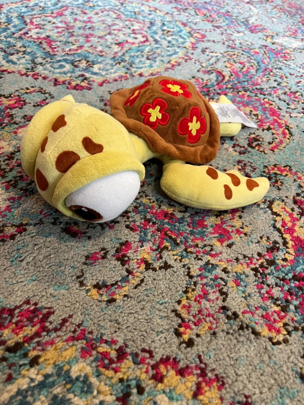 Disney Brown Turtle Plush with Red & Yellow Flowered Shell